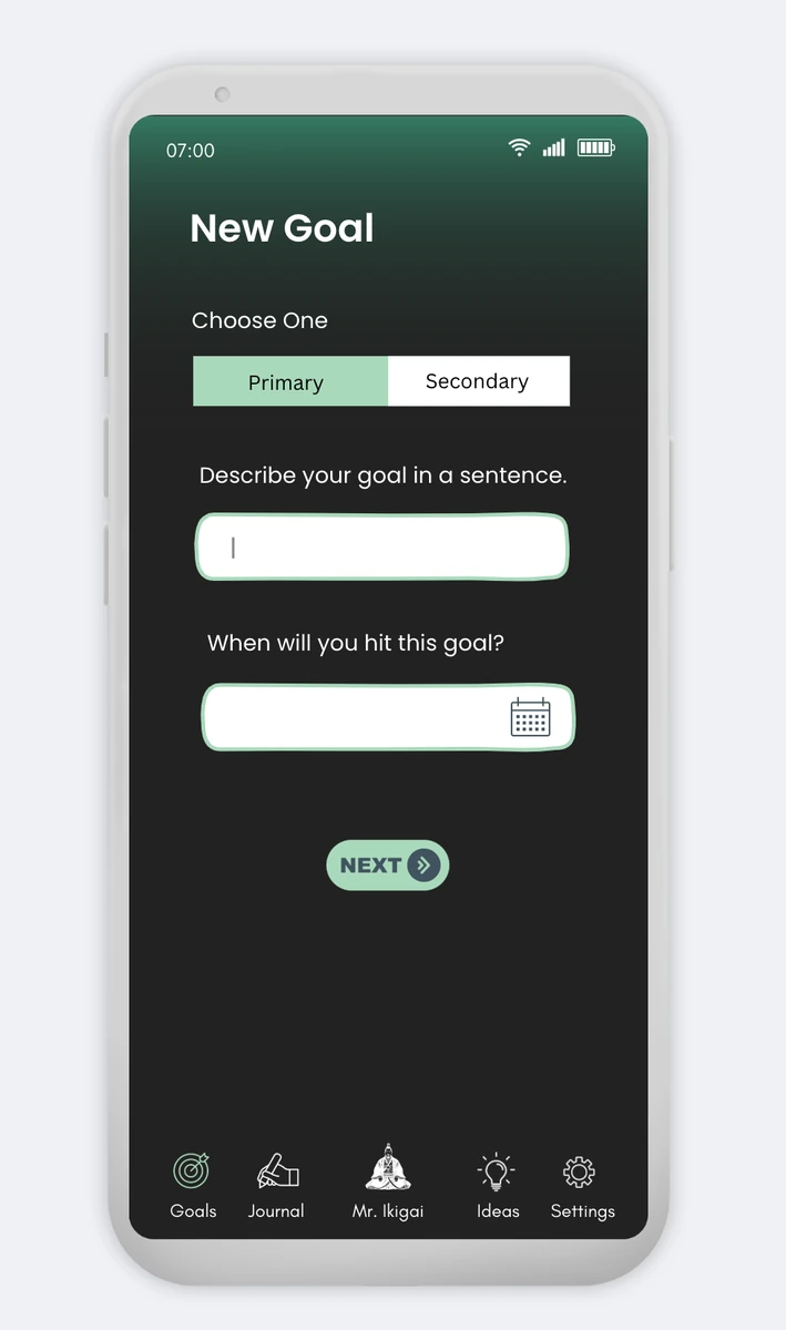 New goal screen, describe your goal in a sentence