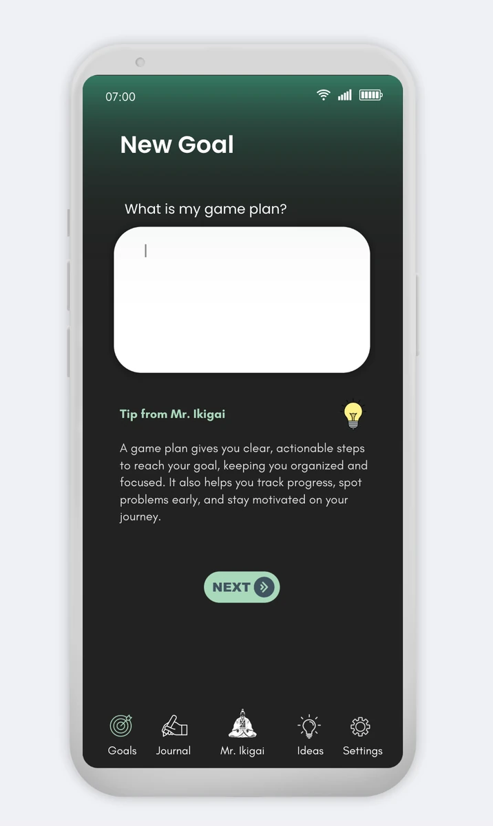 New goal screen, what is my game plan?