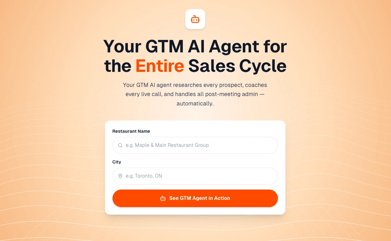 Landing screen of the GTM AI agent for the entire sales cycle